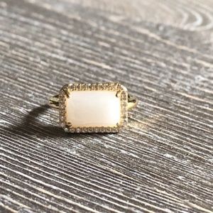 Baguette Pave Ring with Moonstone, Size 7